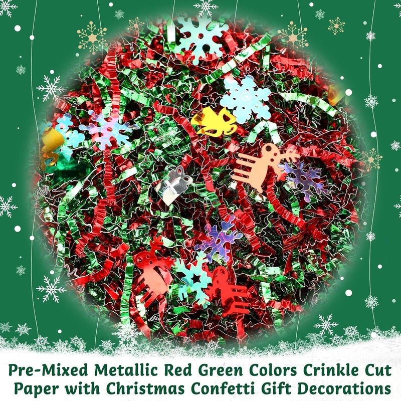 Jansun Christmas Metallic Red Green Crinkle Cut Paper, 115g/4oz Shred Filler with Christmas Tree Snowflake Elk Bell Confetti for Gift Wrapping Craft DIY Basket Filling Merry Christmas Decorations - Image 4